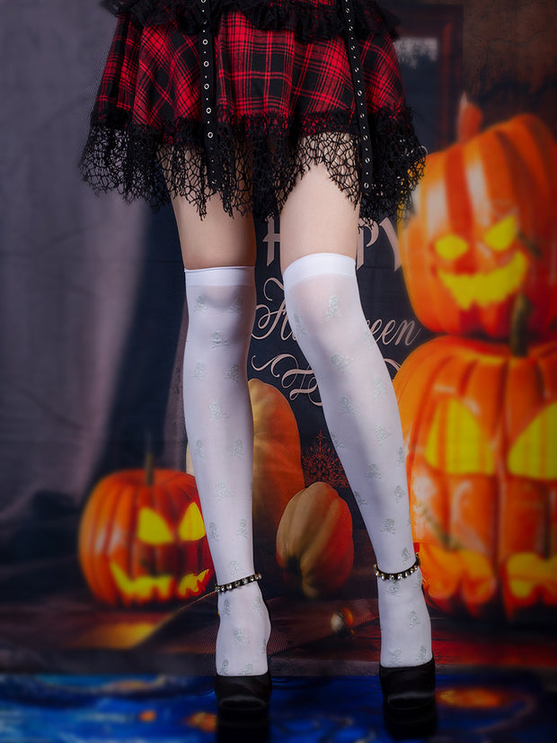 Halloween-Inspired Over-the-knee Printed Skull Thigh High Socks