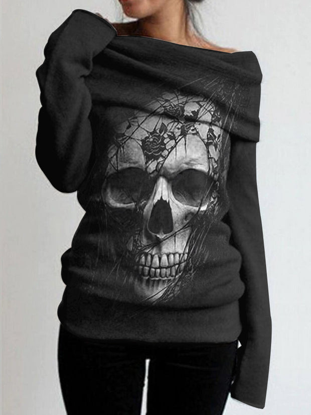 Women's Halloween Inspired Fashion Skull printed Loose Top
