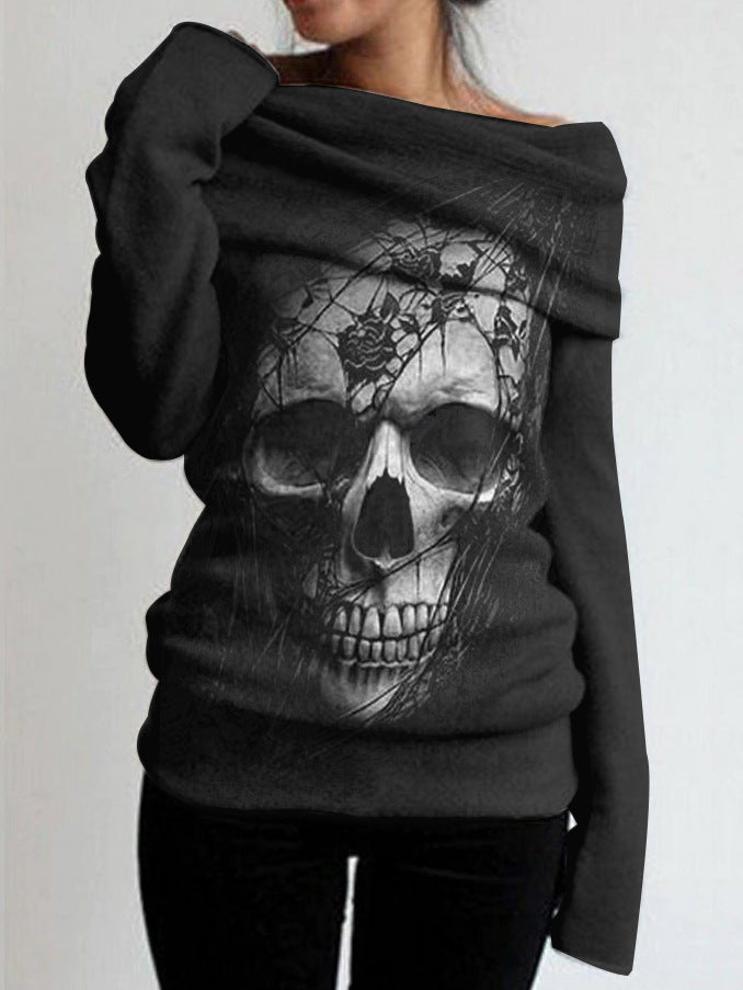 Women's Halloween Inspired Fashion Skull printed Loose Top