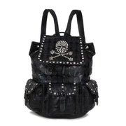 Skull Rivets With Diamonds Genuine Leather Backpack