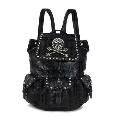Skull Rivets With Diamonds Genuine Leather Backpack