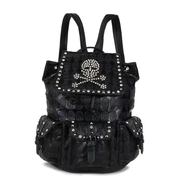 Skull Rivets With Diamonds Genuine Leather Backpack