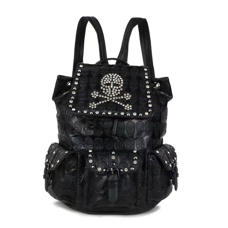 Skull Rivets With Diamonds Genuine Leather Backpack