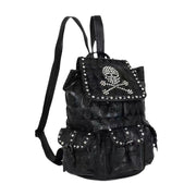 Skull Rivets With Diamonds Genuine Leather Backpack