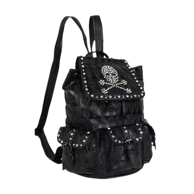 Skull Rivets With Diamonds Genuine Leather Backpack