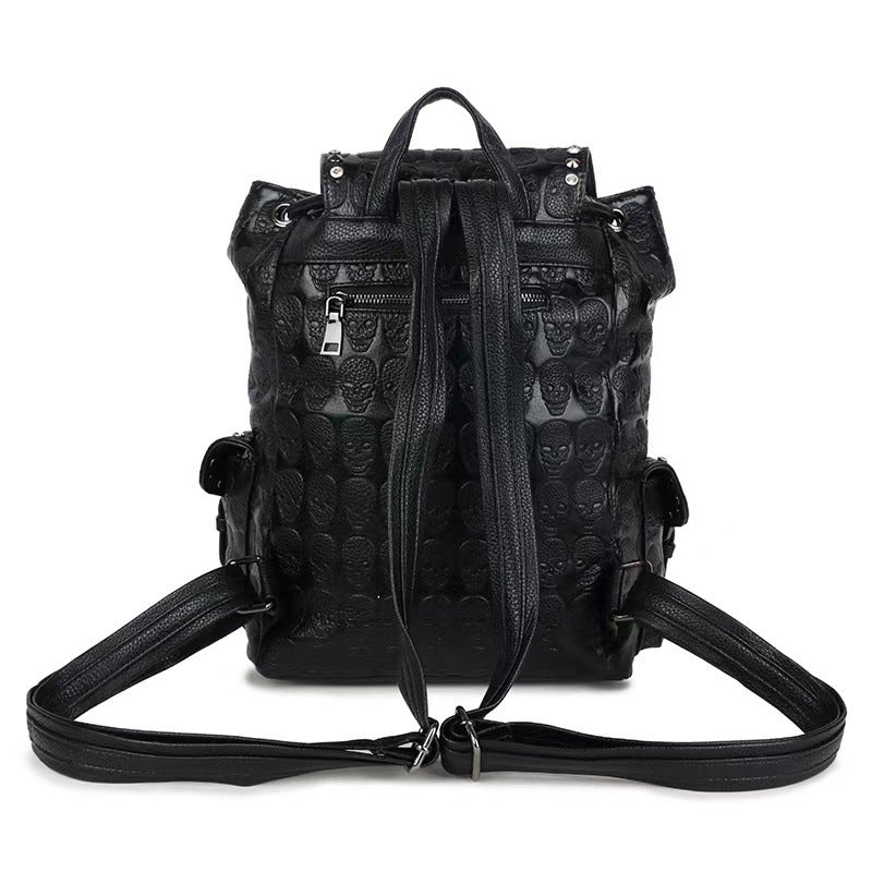 Skull Rivets With Diamonds Genuine Leather Backpack