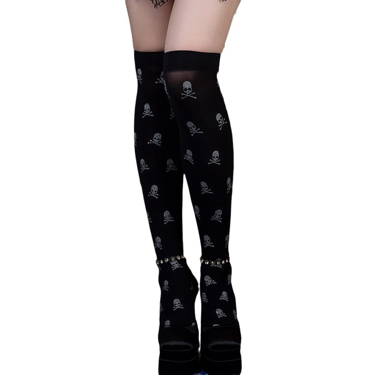 Halloween-Inspired Over-the-knee Printed Skull Thigh High Socks