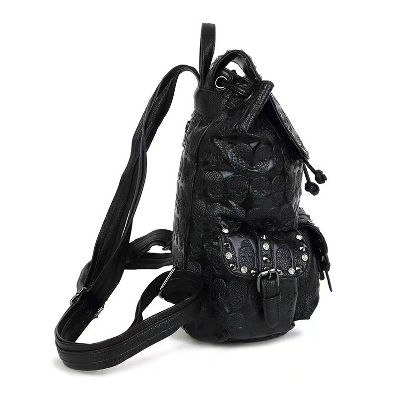 Skull Rivets With Diamonds Genuine Leather Backpack