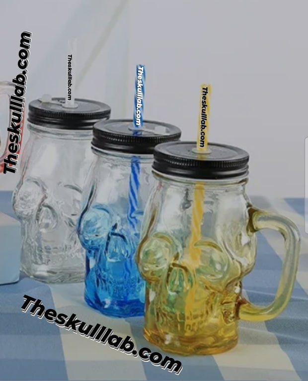 Unique Skull drink glass with Lid & Straw *6 Colors
