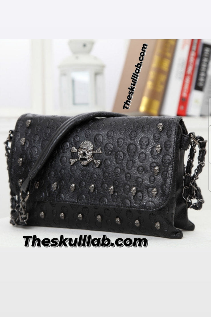 Skull Bag Embossed Chain Strap Pure Leather