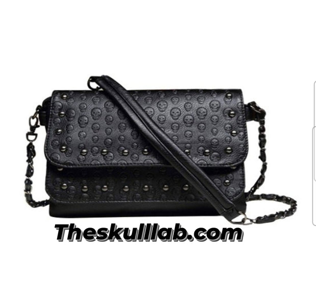 Skull Bag Embossed Chain Strap Pure Leather