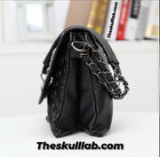 Skull Bag Embossed Chain Strap Pure Leather