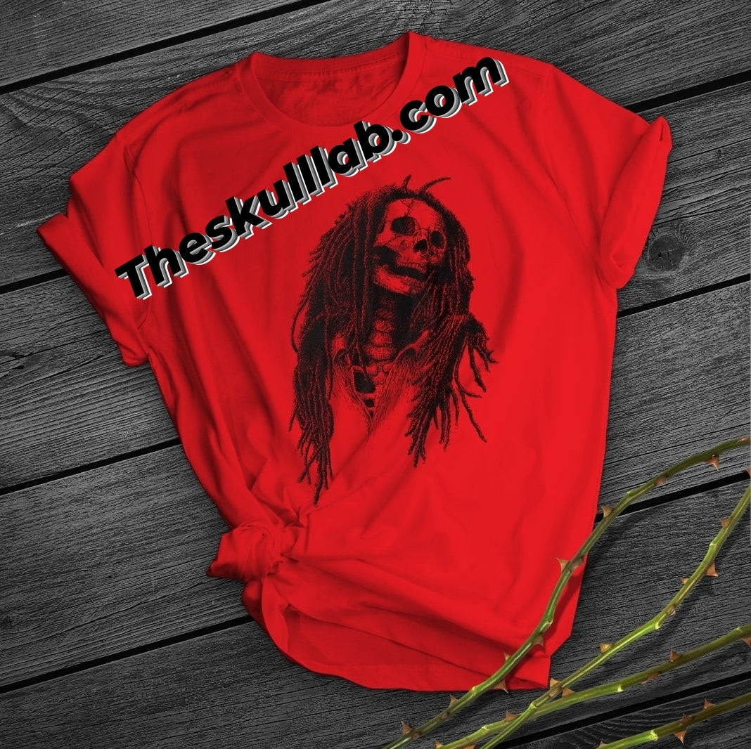 Skull Digital Printed Short-sleeved Rasta Bob T-Shirt