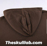 Brown Double Skull Print Hooded Sweater
