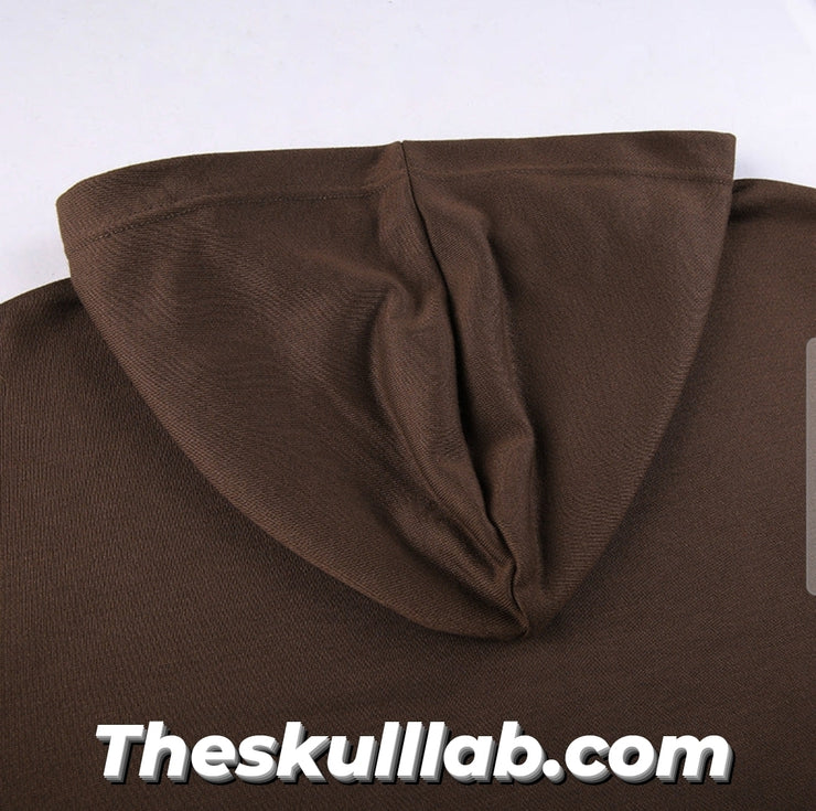Brown Double Skull Print Hooded Sweater