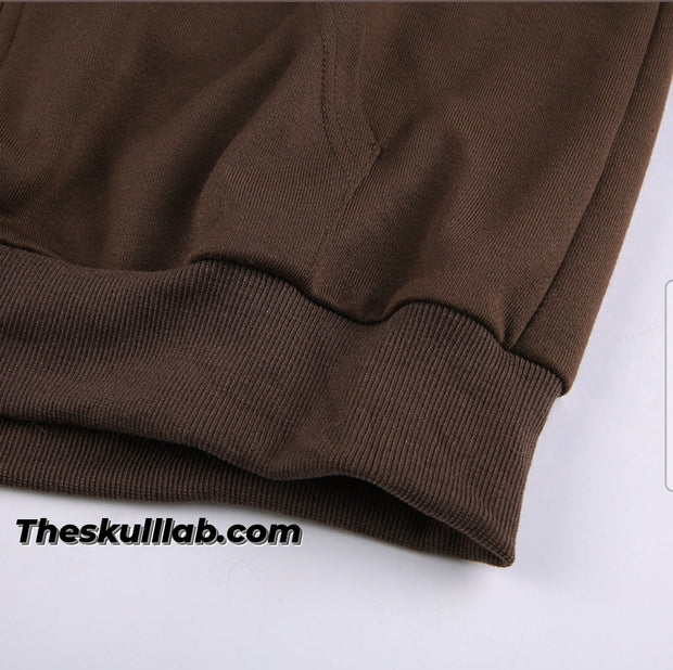 Brown Double Skull Print Hooded Sweater