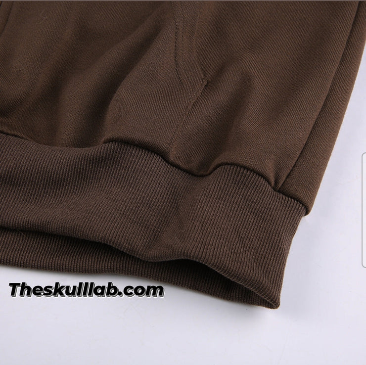 Brown Double Skull Print Hooded Sweater