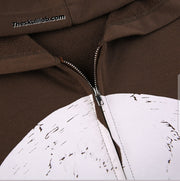 Brown Double Skull Print Hooded Sweater