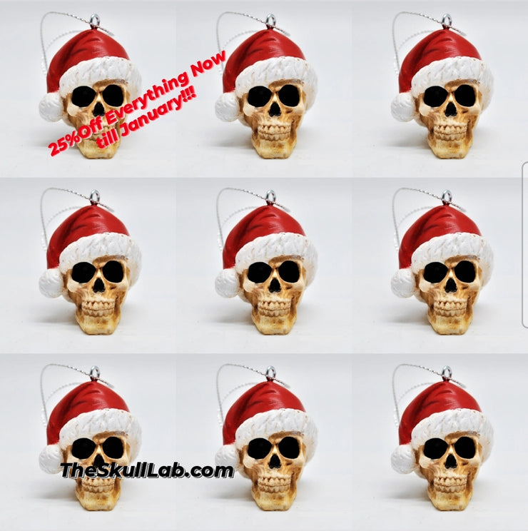 A Christmas Hat Skull Ornament
