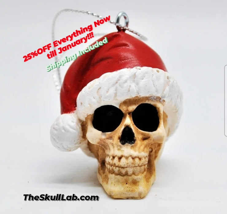 A Christmas Hat Skull Ornament