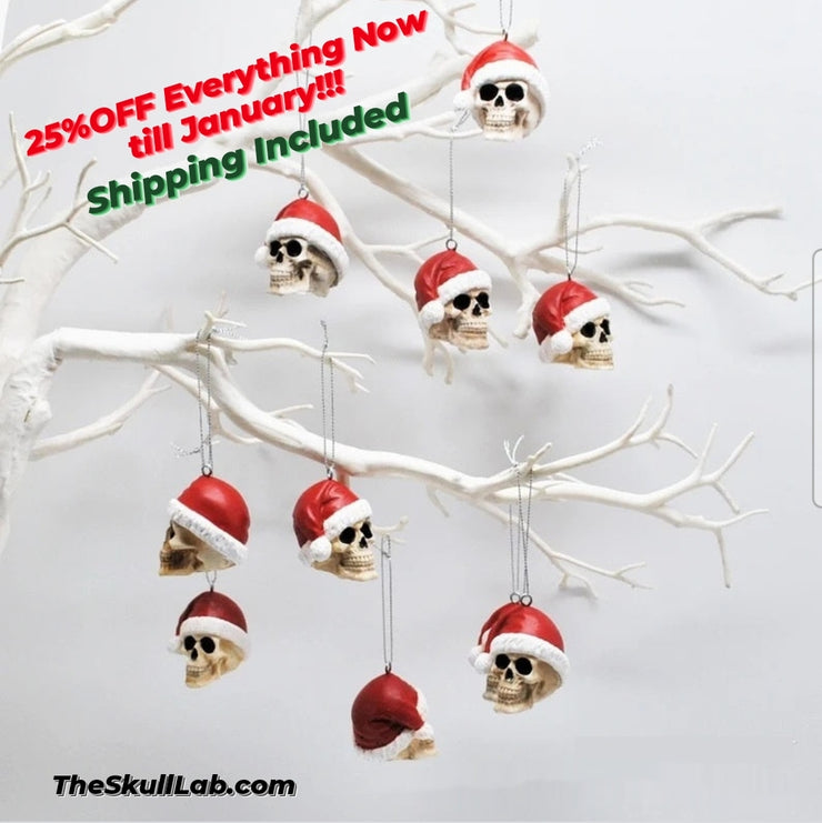 A Christmas Hat Skull Ornament