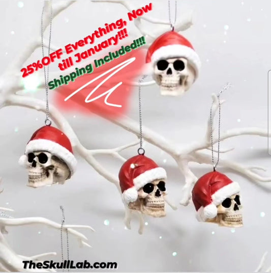 A Christmas Hat Skull Ornament