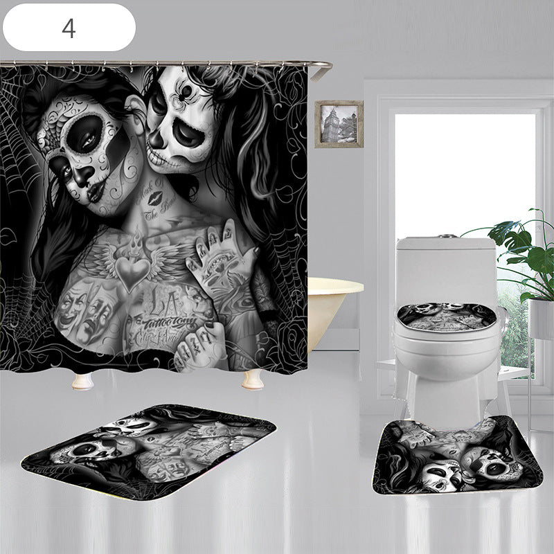 Skulls Digitally Printed Shower Curtain, Commode seat Cover & Non-slip Mat * 19 Styles