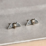S925 Sterling Silver Retro Punk Skull Winged Stud Earrings