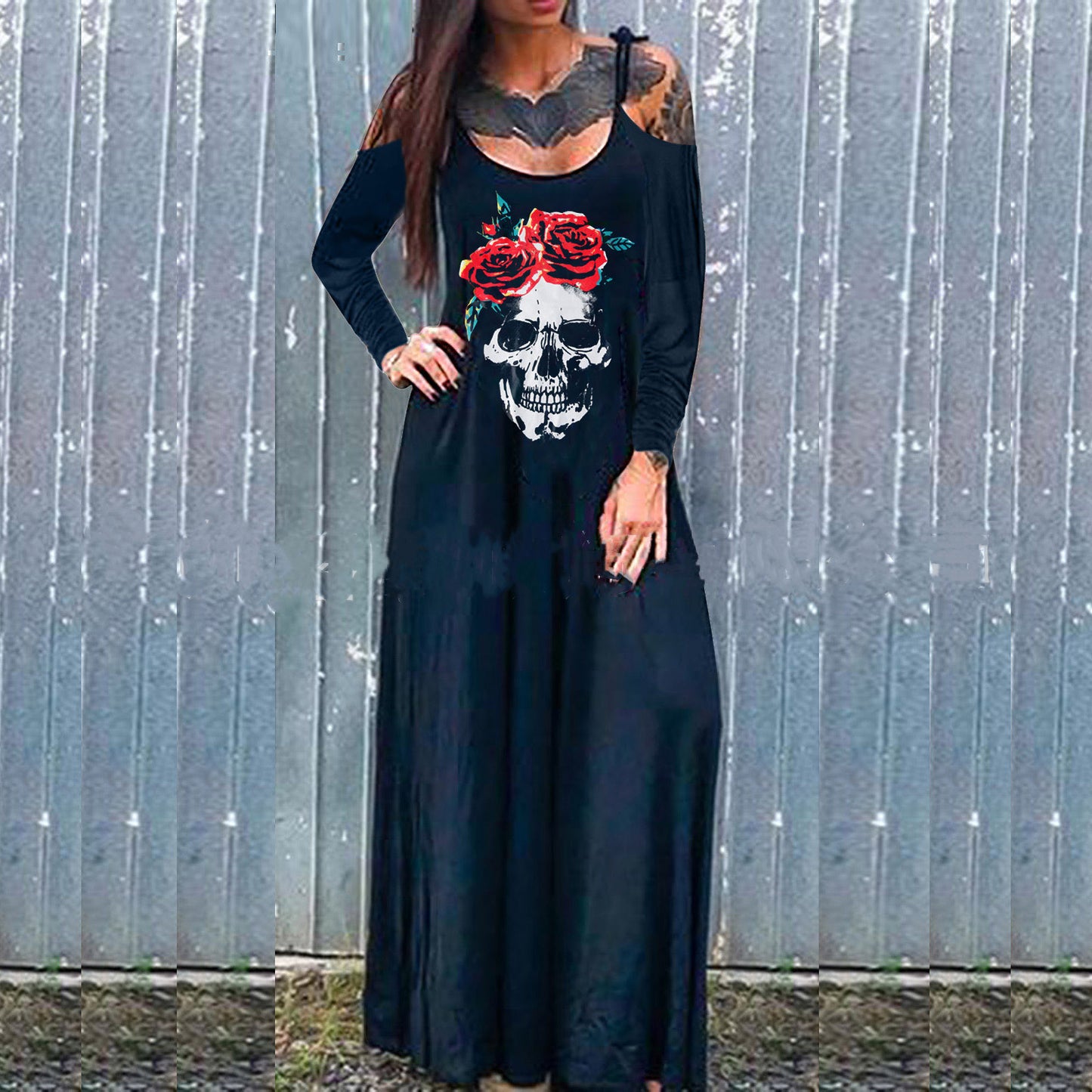 Strap Style Skull Mid-length Print Dress