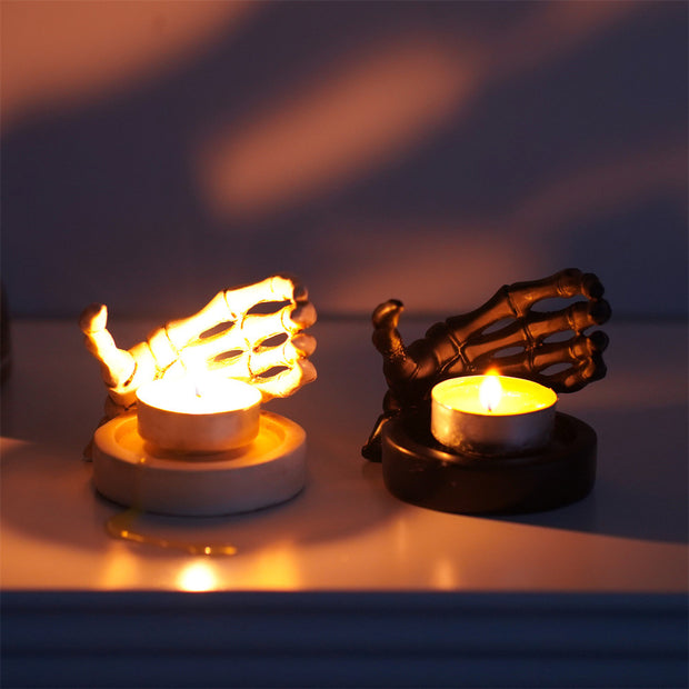 Skull Hand Guard Candlestick Base Halloween-Inspired Jewelry Storage Tray