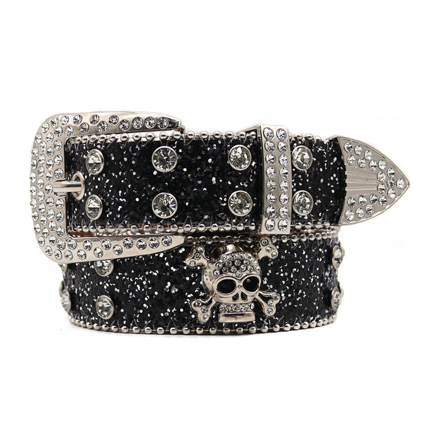 T.S.L. Skull Themed Wide Rhinestone Belt