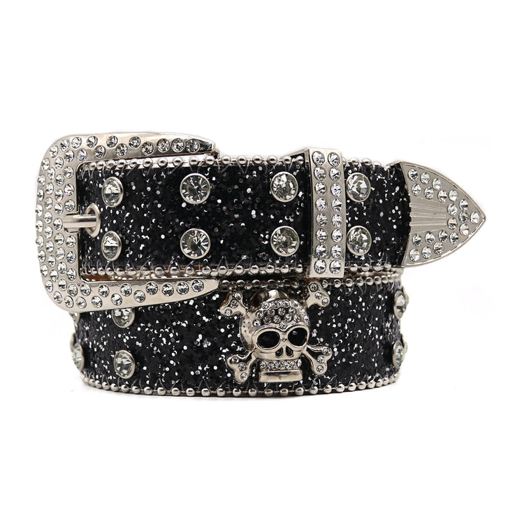 T.S.L. Skull Themed Wide Rhinestone Belt