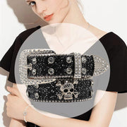 T.S.L. Skull Themed Wide Rhinestone Belt