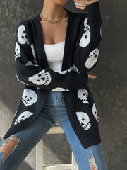 Casual Halloween inspired Skull Jacquard Knitted Long Sleeve Cardigan