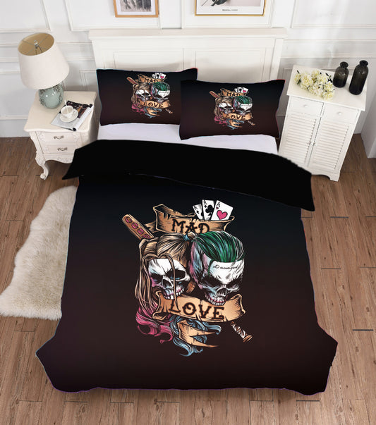 Skull Heads High Definition Digitally Printed Bed Sheet & Quilt "Mad Love"