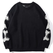 Round Neck Long Sleeve Men's Skull Sweater