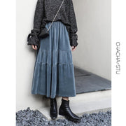 Fashion Black or Blue Thick Velvet Mid-length A-line Skirt