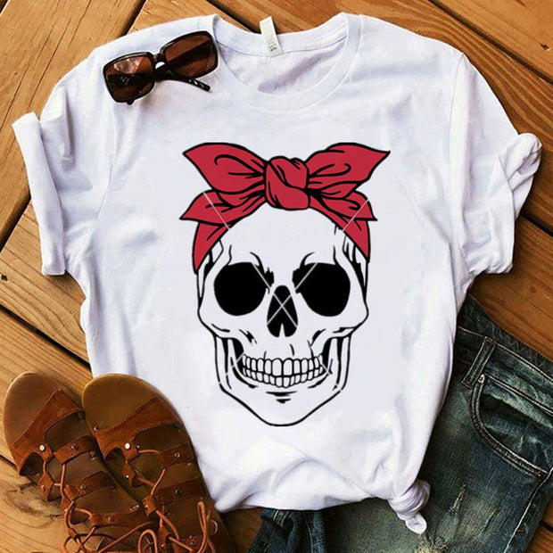 Women's Color Skull Print Short-sleeved T-shirt *6 styles