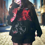 4 various cool 90's Vintage Skull Print Black Zipper hooded Sweatshirts Long Sleeve