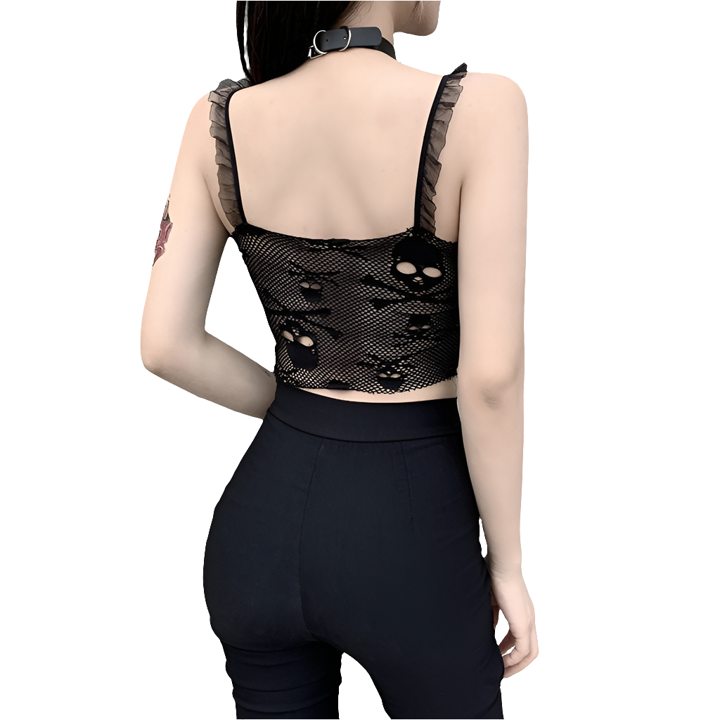 Ladies Skull Print Lace Mesh Camisole