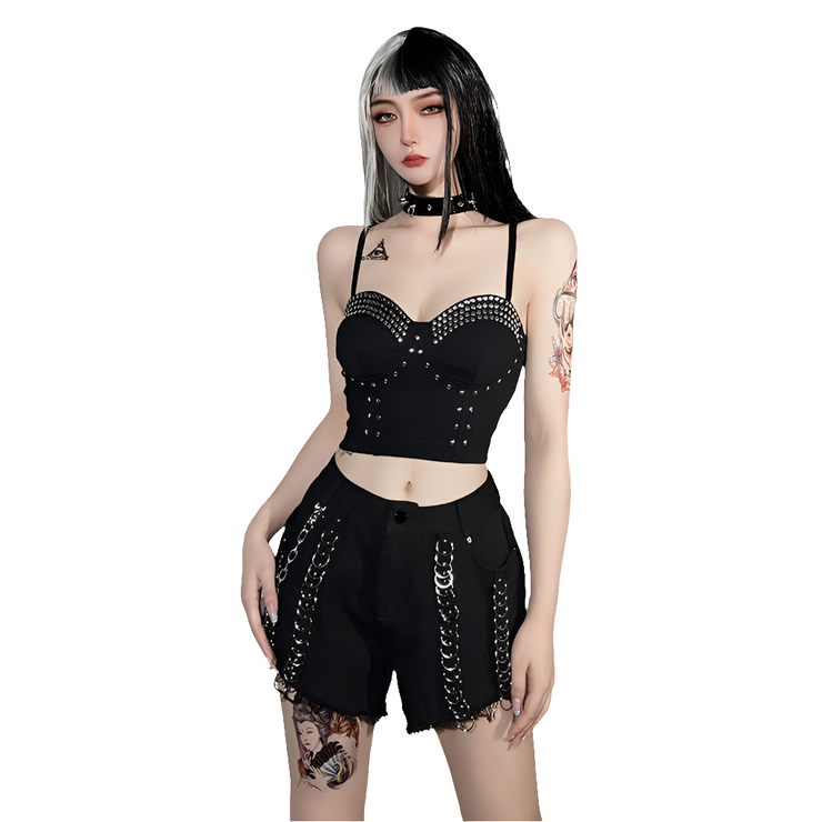 Women's night club Stud Metal Suspender Top