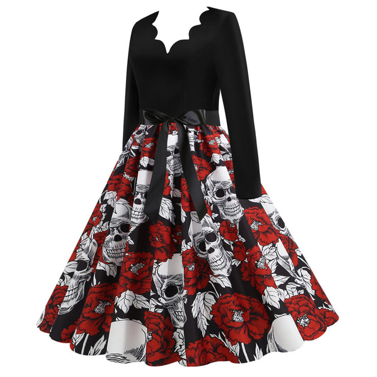 Slim Fit Skull Print Swing Dress