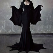 Black Women's Gothic Witch Bat Sleeve Dress Halloween Cosplay Costume Vintage
