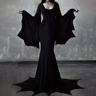 Black Women's Gothic Witch Bat Sleeve Dress Halloween Cosplay Costume Vintage