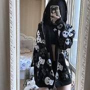 Dark Skull Cardigan Oversized Zipper Hoodie Thin Style