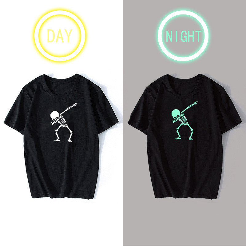 New Skull hip-hop T-Shirt with Luminous Print