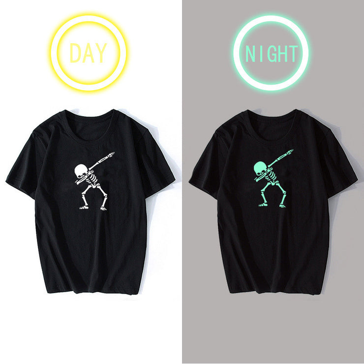 New Skull hip-hop T-Shirt with Luminous Print