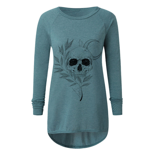Large Round Neck Skull Print Loose Long Sleeves