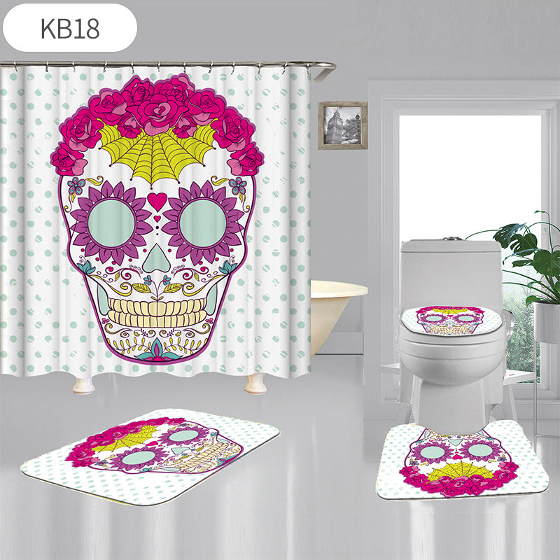 Skulls Digitally Printed Shower Curtain, Commode seat Cover & Non-slip Mat * 19 Styles