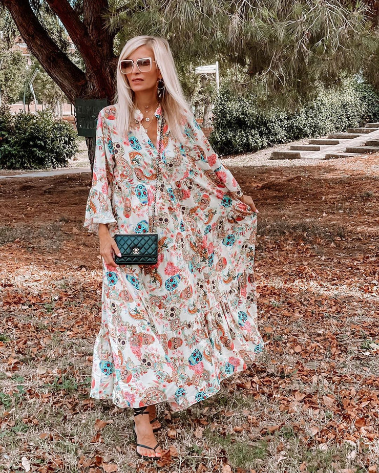 Halloween Skull V Neck Print Loose Dress